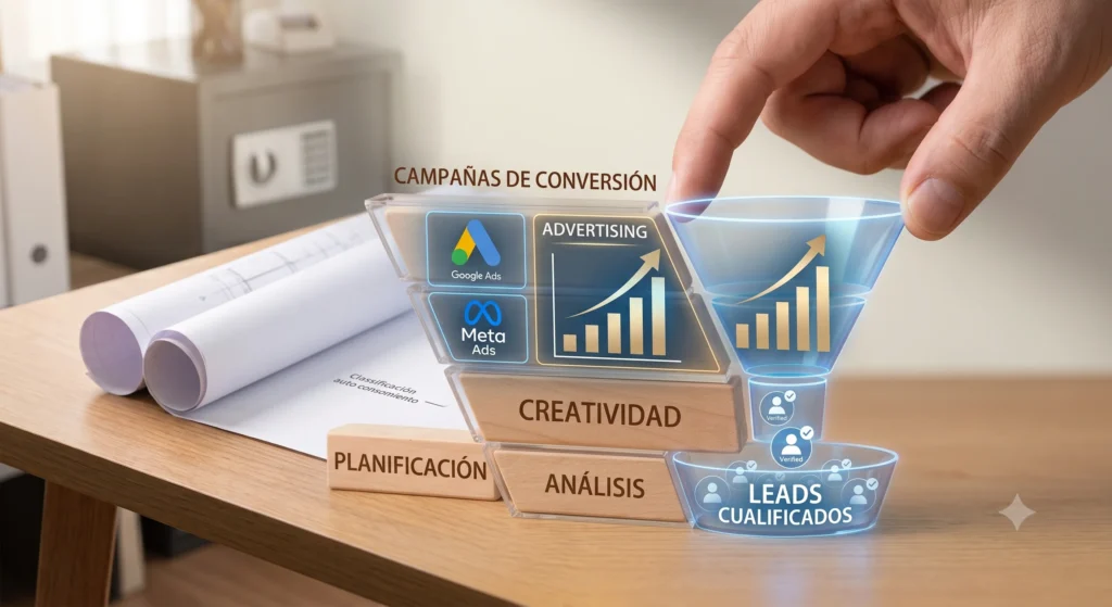 Campañas de Conversión y Generación de Leads para Empresas de Construcción _ Website Latinos Campañas de conversión para empresas de construcción con Google Ads, Meta Ads y embudos de ventas para generar leads cualificados y aumentar las oportunidades de negocio.